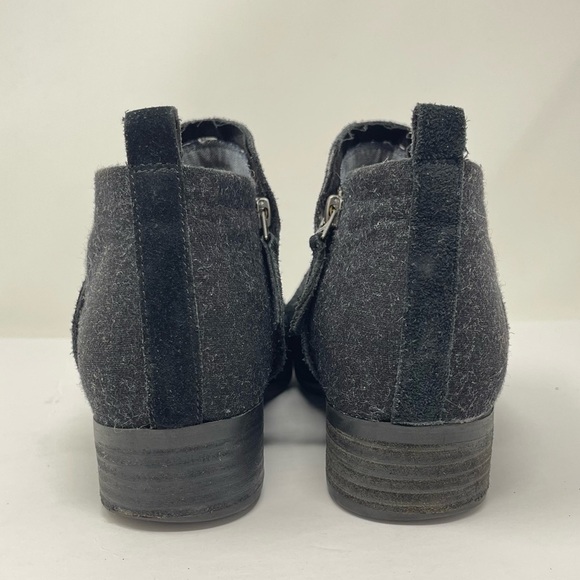 Toms Boots Womens 8.5 Loren Black Suede Leather Grey Wool Ankles Side Zip Bootie - Picture 3 of 15